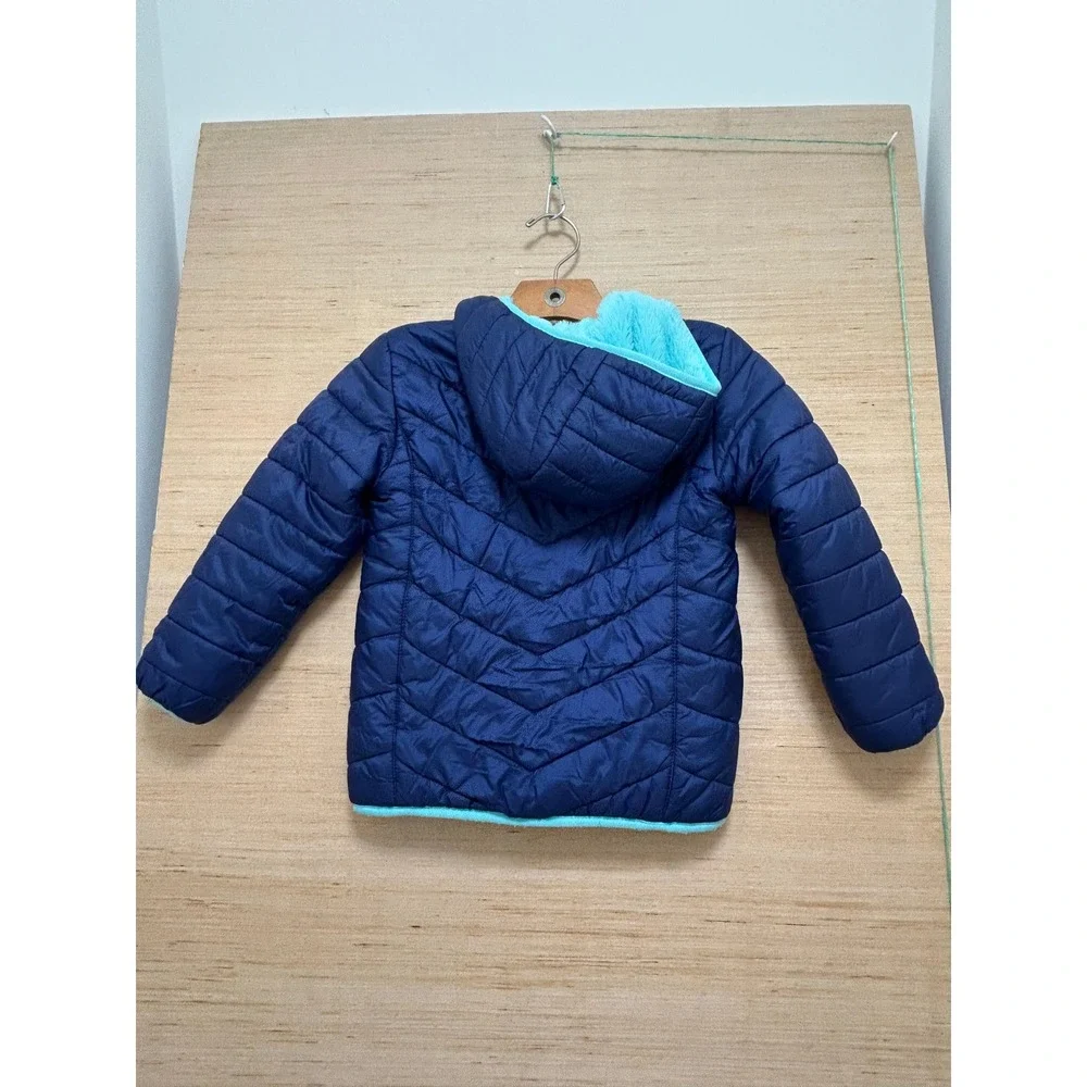 Eddie Bauer Kids Puffer Jacket Navy Blue Teal Hooded‎ Zip Front Insulated